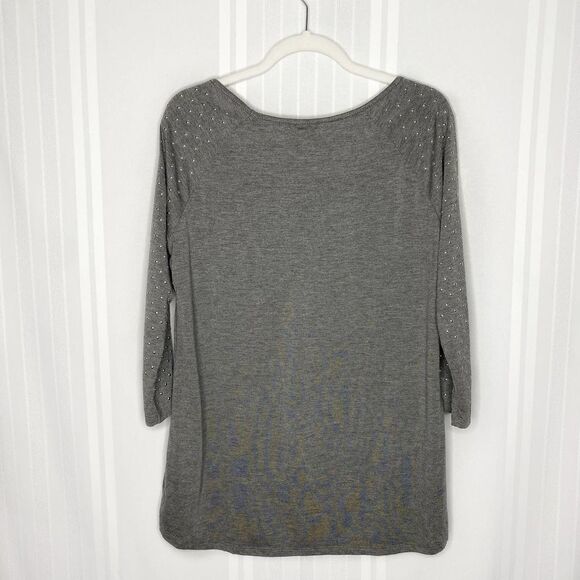 Wallflower Long Sleeve Studded Tee Top Gray XL Beaded Silver Night Out Party - Picture 9 of 9